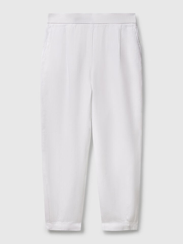 Benetton Soft Trousers In Pure Linen White