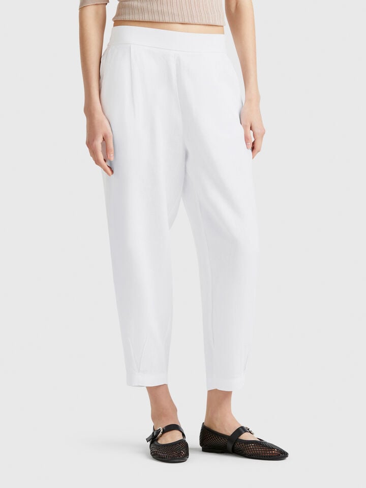 benetton Soft trousers in pure linen White