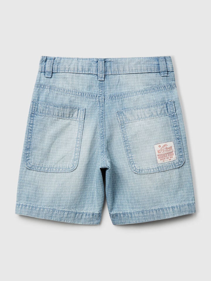Benetton Straight Check Shorts Light Blue