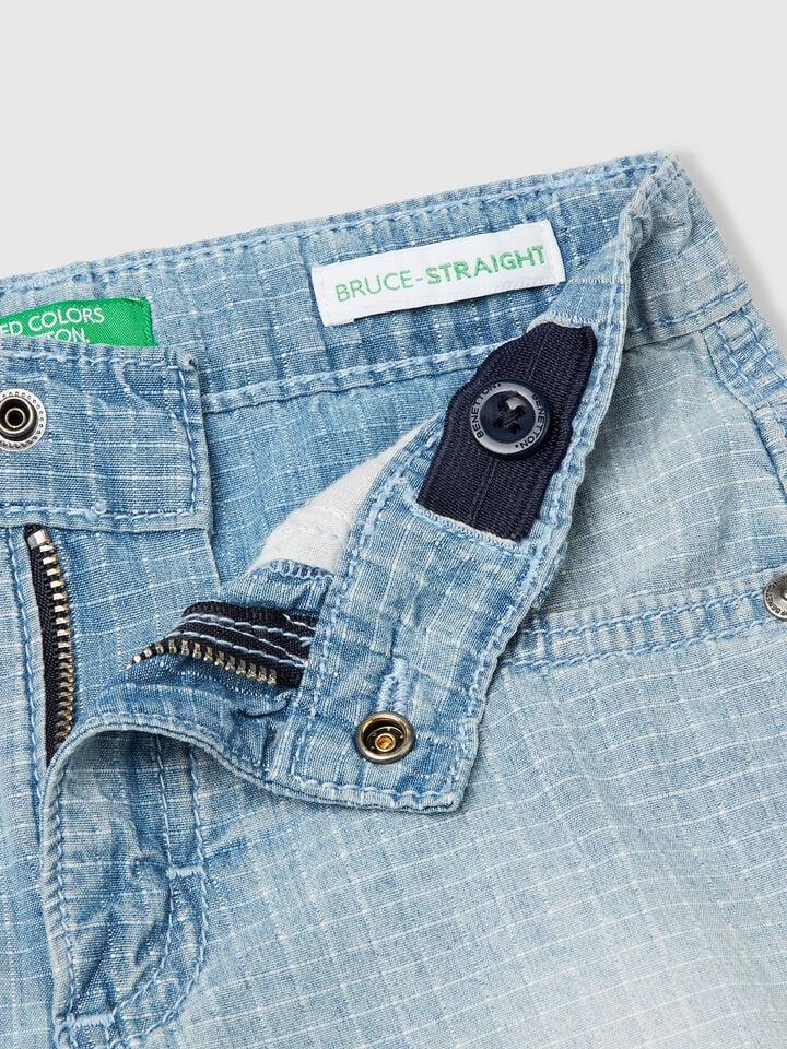 Benetton Straight Check Shorts Light Blue