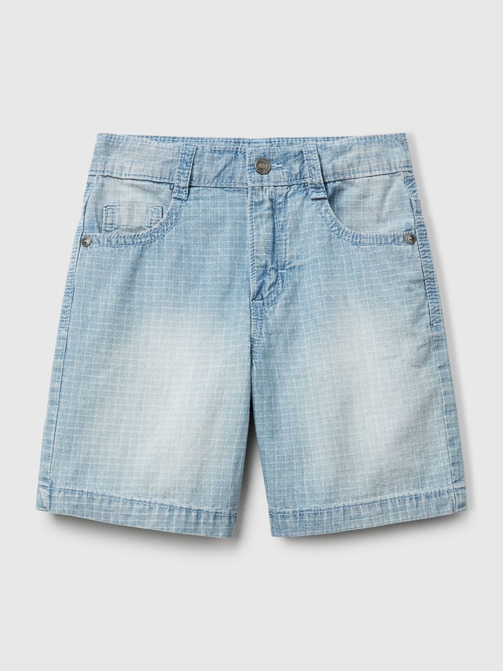 benetton Straight check shorts Light Blue
