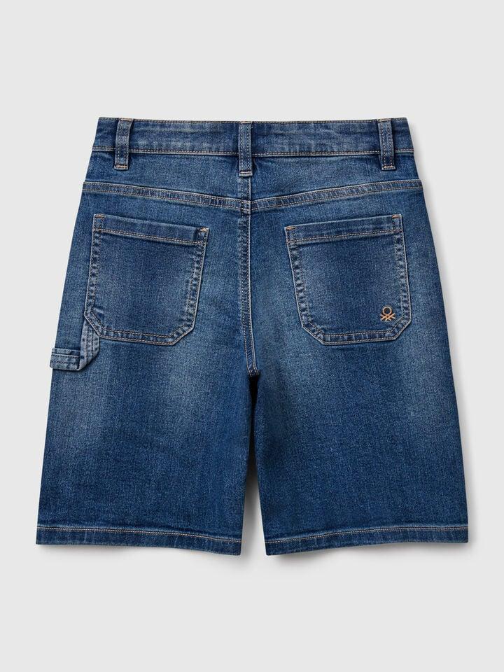 Benetton Straight Fit Denim Bermudas Dark Blue