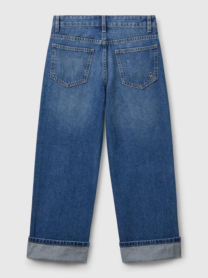 Benetton Straight Leg Jeans With Tears Blue