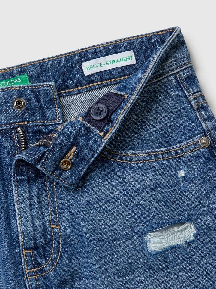 Benetton Straight Leg Jeans With Tears Blue