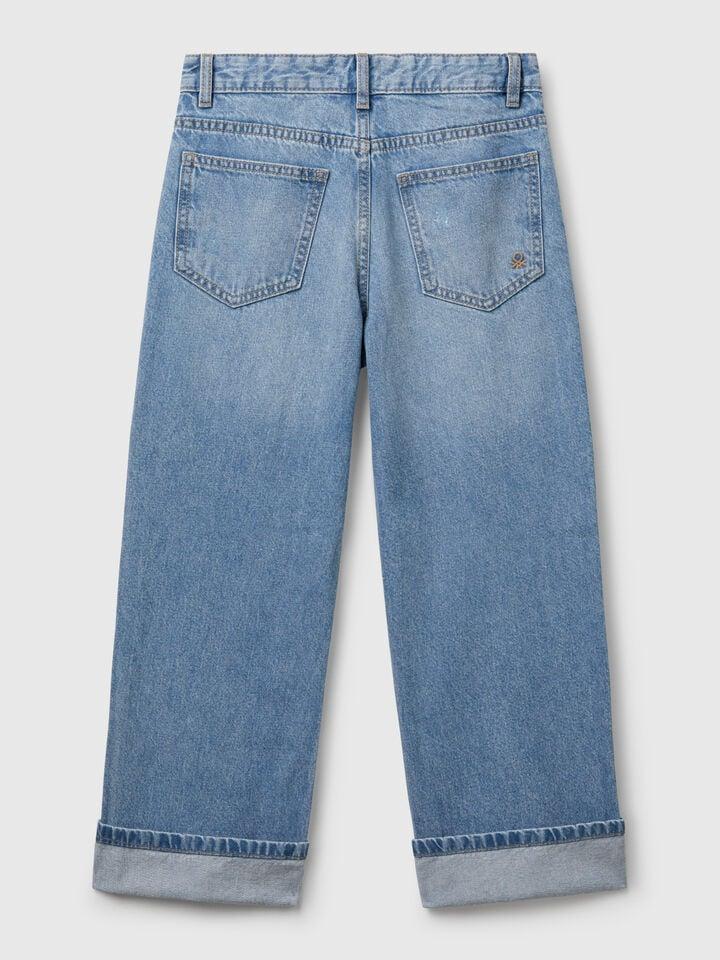 Benetton Straight Leg Jeans With Tears Light Blue