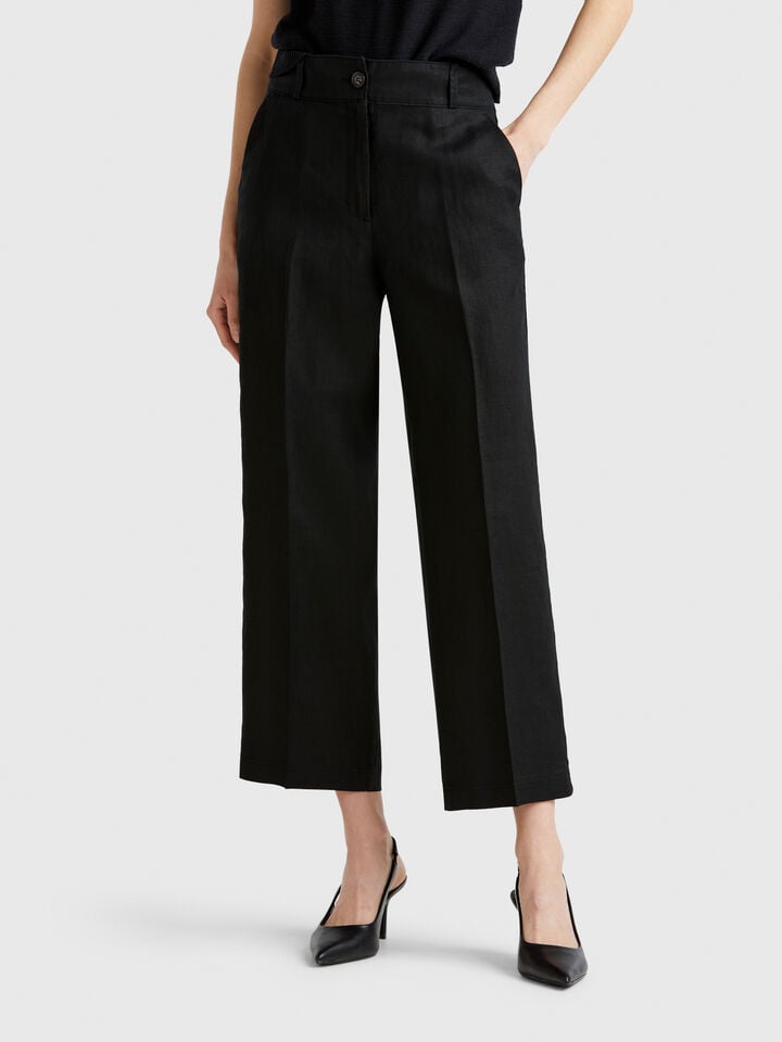 benetton Straight trousers in pure linen Black