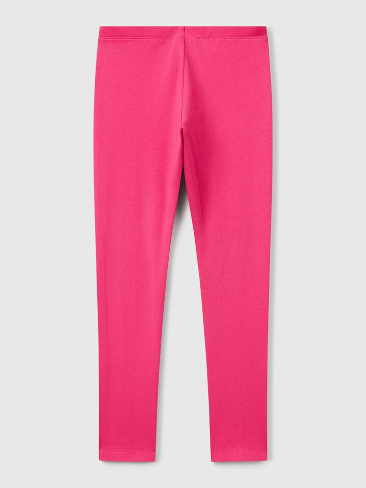 Benetton Stretch Cotton Leggings With Logo Fuchsia