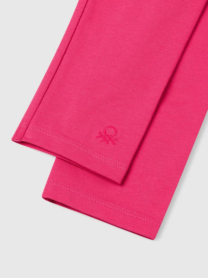 Benetton Stretch Cotton Leggings With Logo Fuchsia