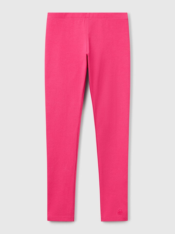 benetton Stretch cotton leggings with logo Fuchsia