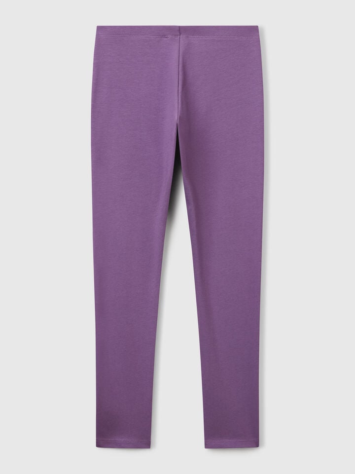 Benetton Stretch Cotton Leggings With Logo Purple