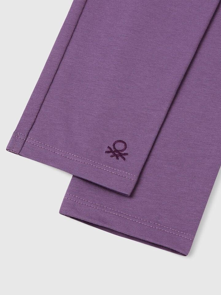 Benetton Stretch Cotton Leggings With Logo Purple