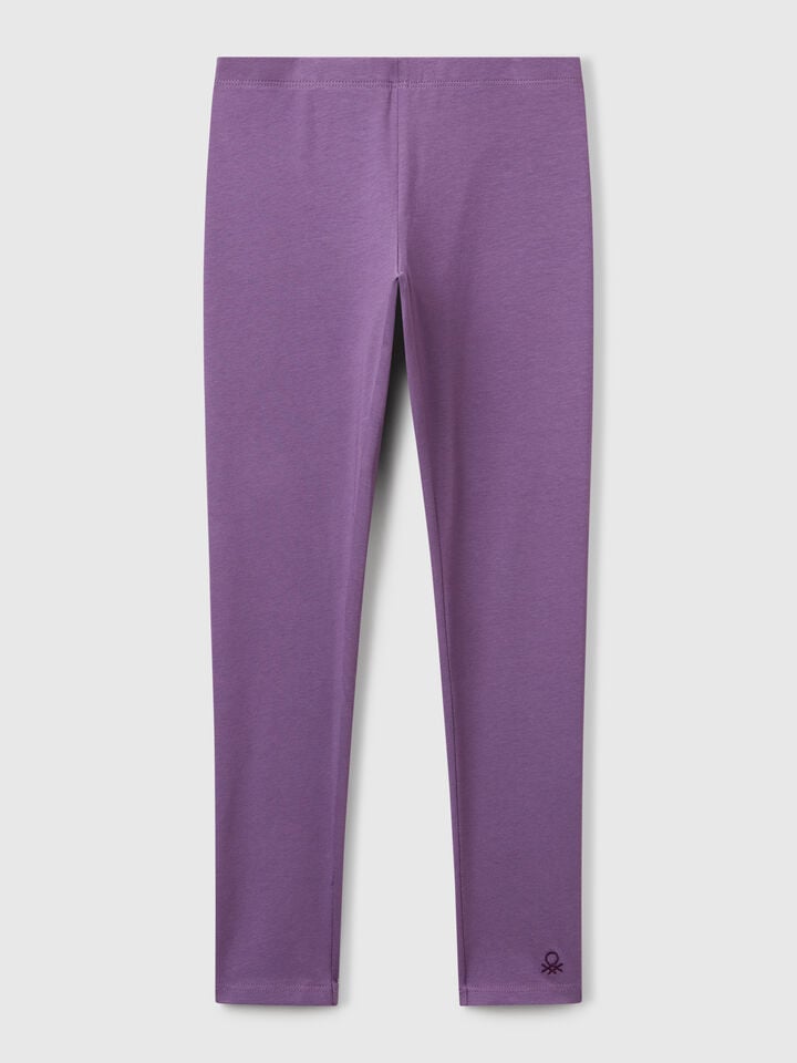 benetton Stretch cotton leggings with logo Purple
