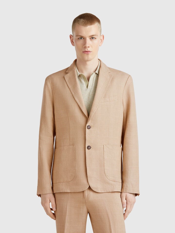 benetton Striped blazer in linen blend Beige