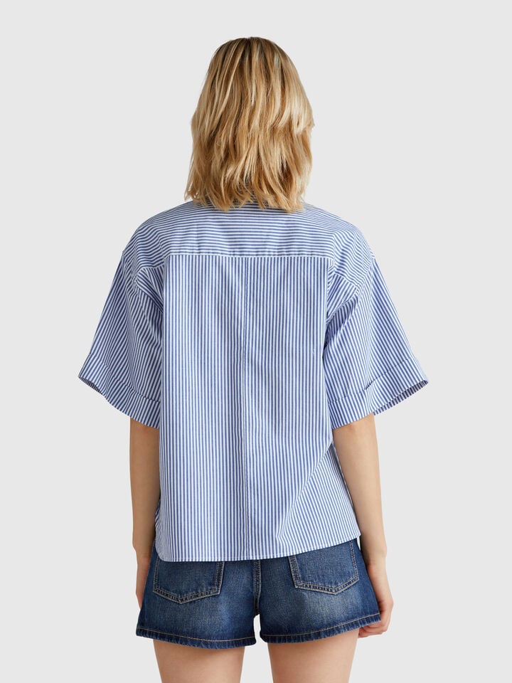 Benetton Striped Boxy Fit Shirt Blue