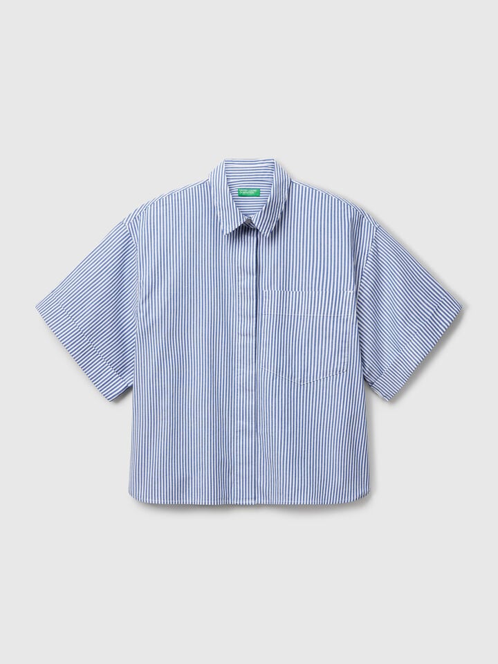 Benetton Striped Boxy Fit Shirt Blue