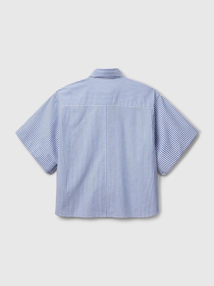 Benetton Striped Boxy Fit Shirt Blue