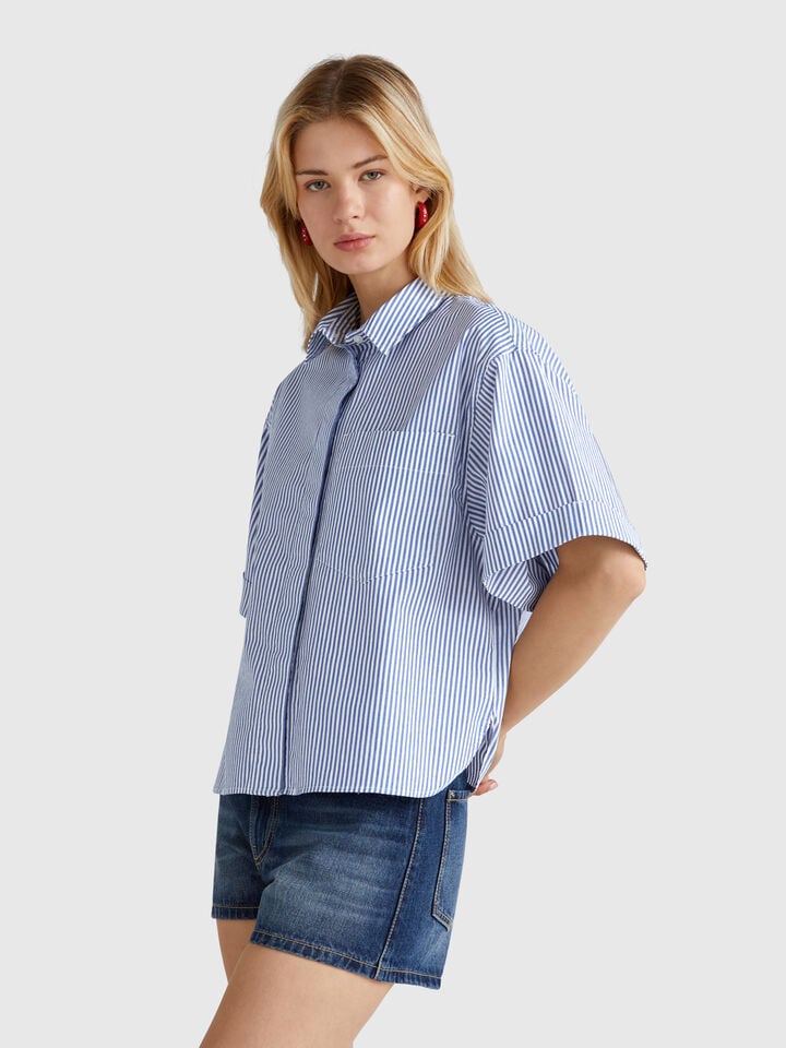 benetton Striped boxy fit shirt Blue