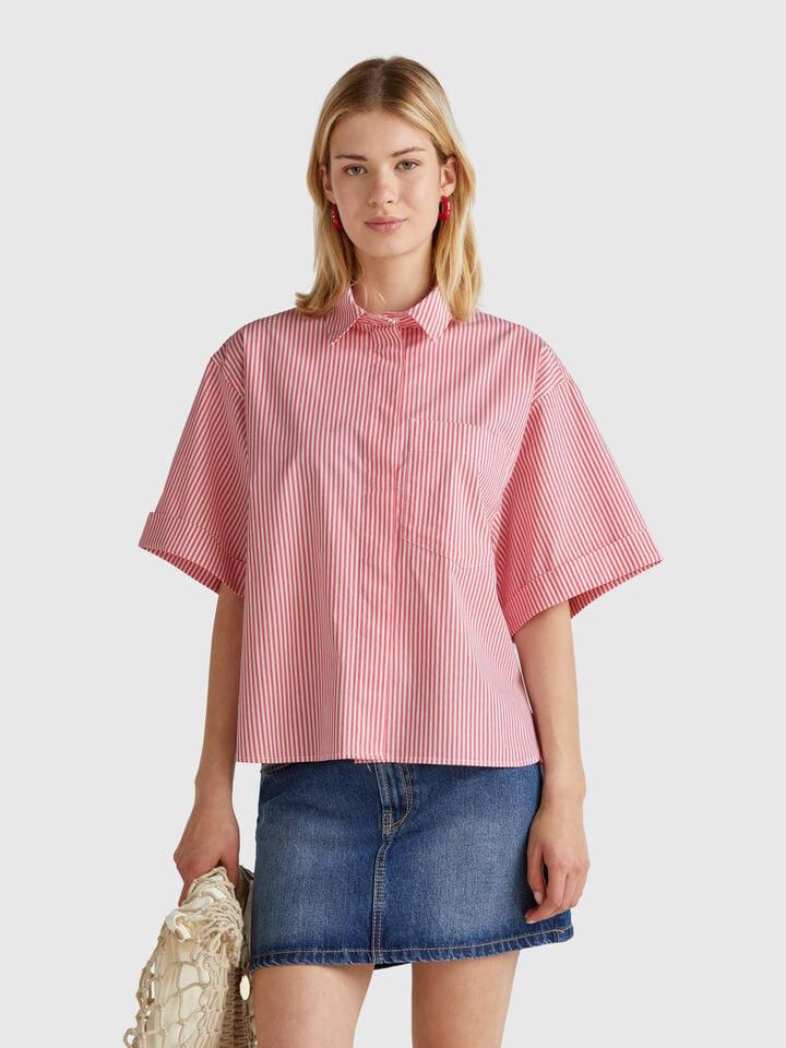 benetton Striped boxy fit shirt Cyclamen