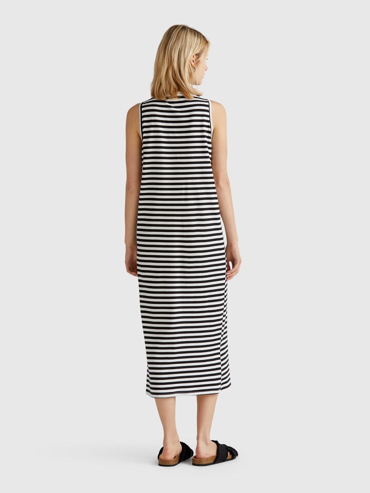 Benetton Striped Dress With Slit Black