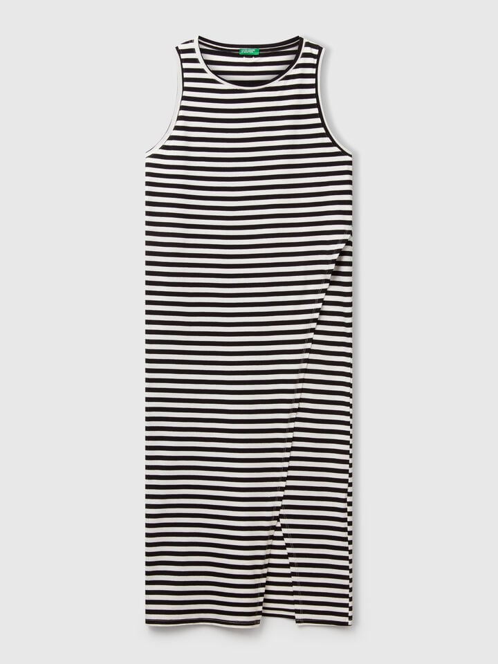 Benetton Striped Dress With Slit Black