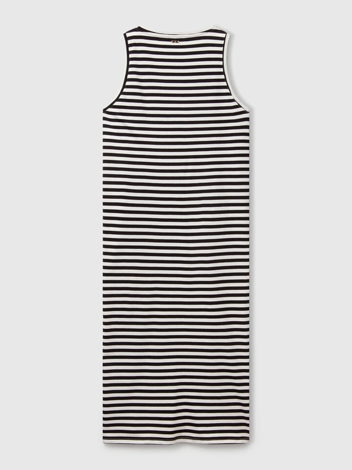 Benetton Striped Dress With Slit Black