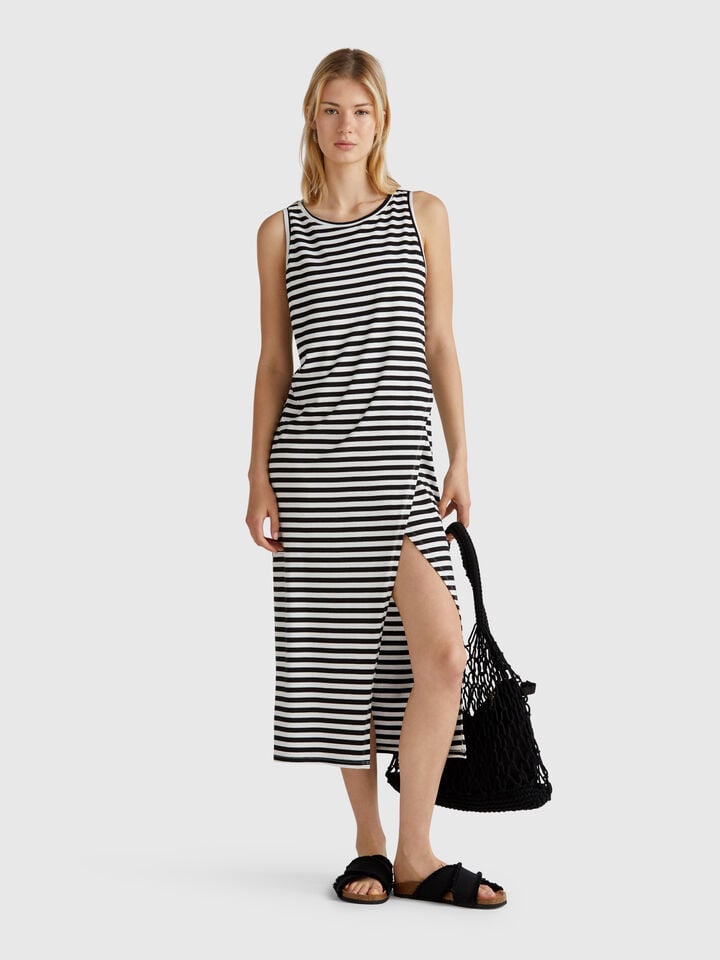 benetton Striped dress with slit Black