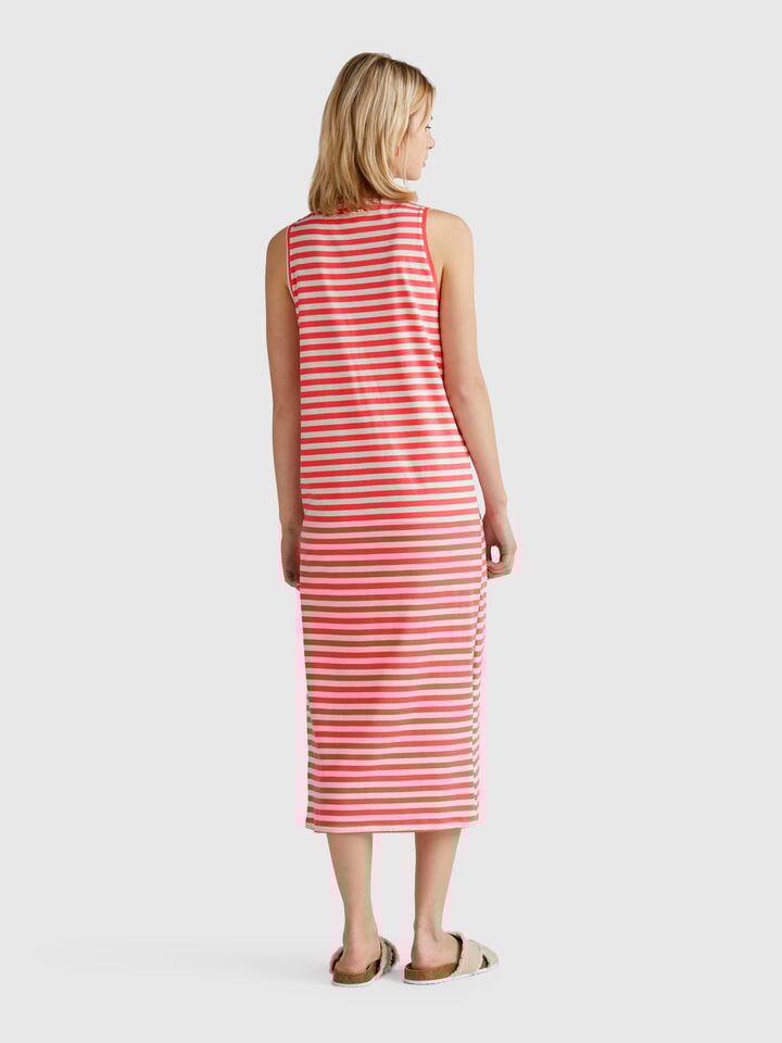 Benetton Striped Dress With Slit Red