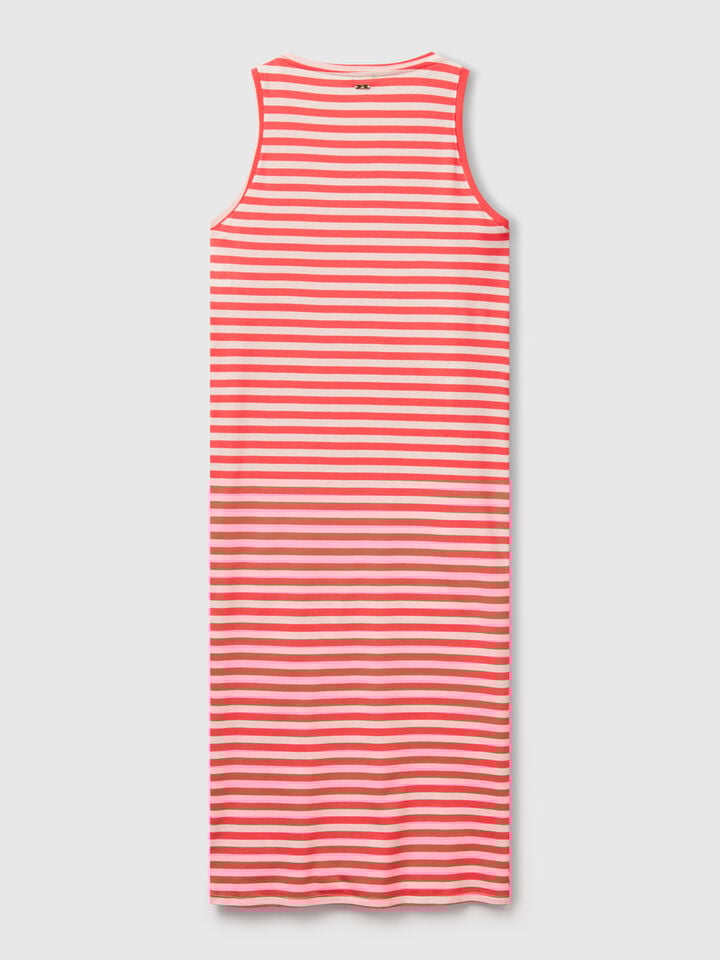 Benetton Striped Dress With Slit Red
