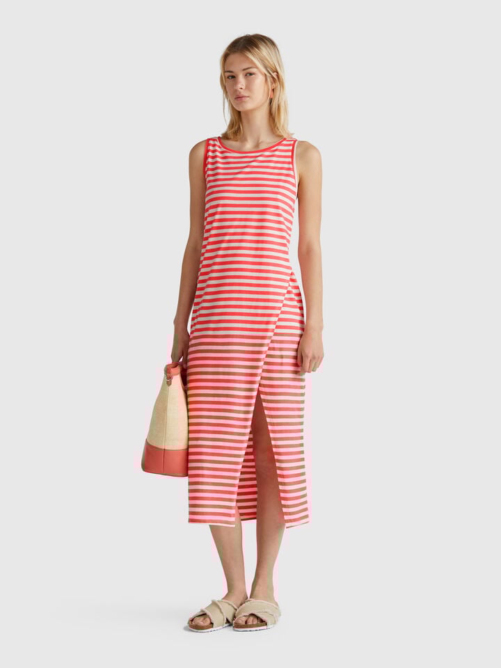 benetton Striped dress with slit Red