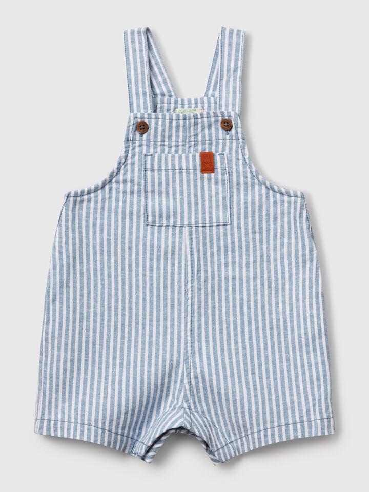 benetton Striped dungarees in linen blend Blue