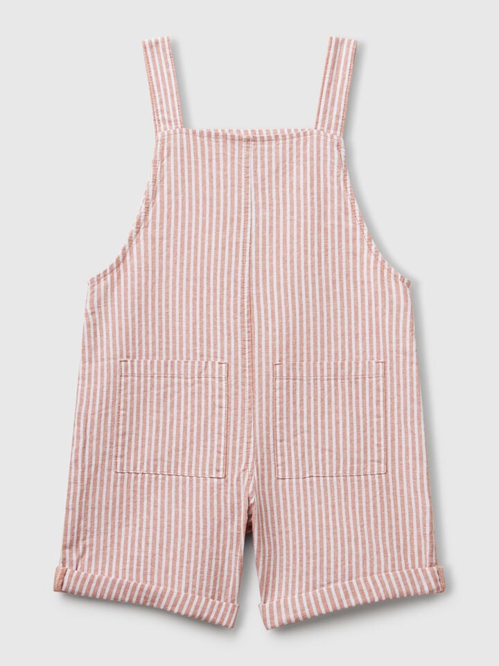 Benetton Striped Dungarees In Linen Blend Red