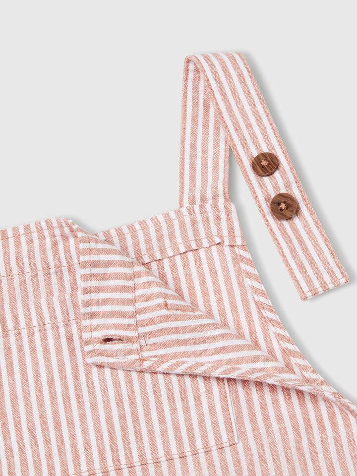 Benetton Striped Dungarees In Linen Blend Red