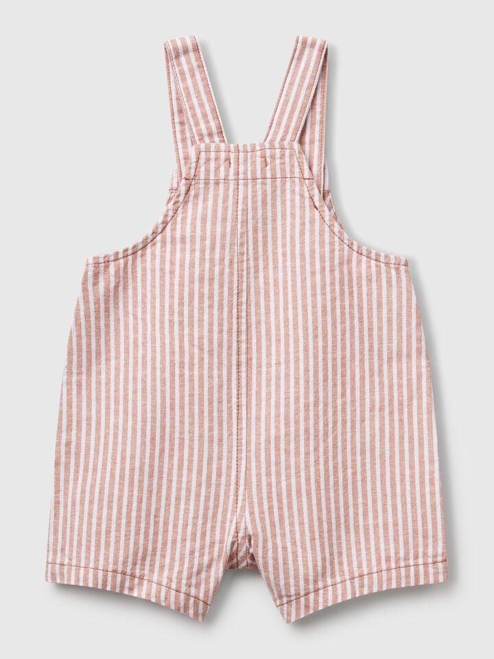 Benetton Striped Dungarees In Linen Blend Red