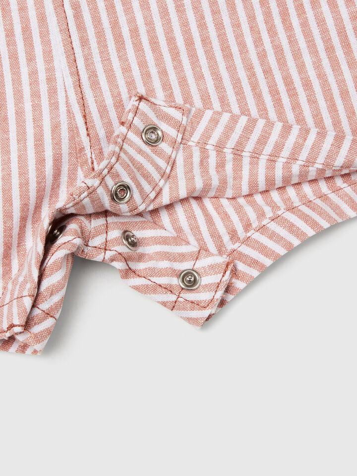 Benetton Striped Dungarees In Linen Blend Red