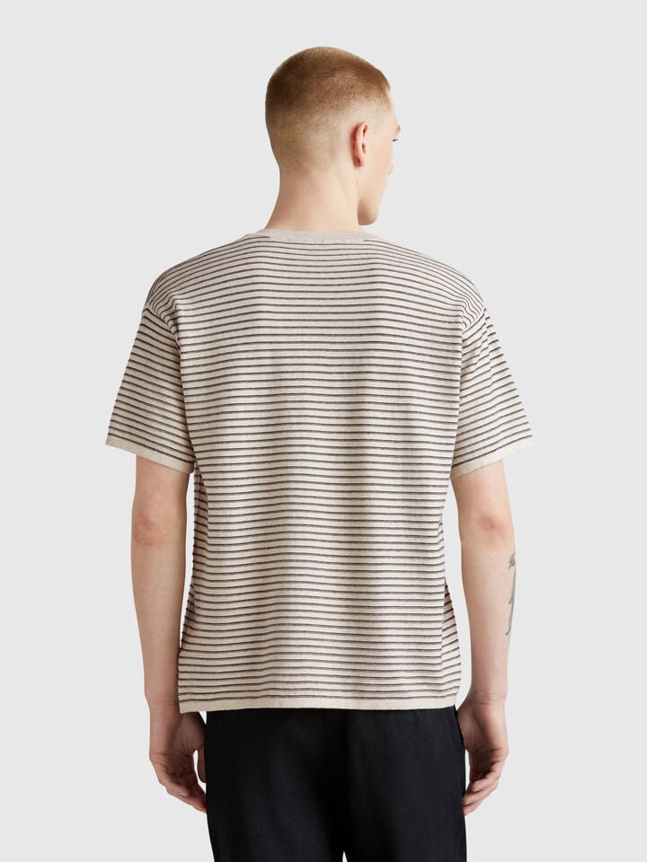 Benetton Striped Knit T-shirt Creamy White