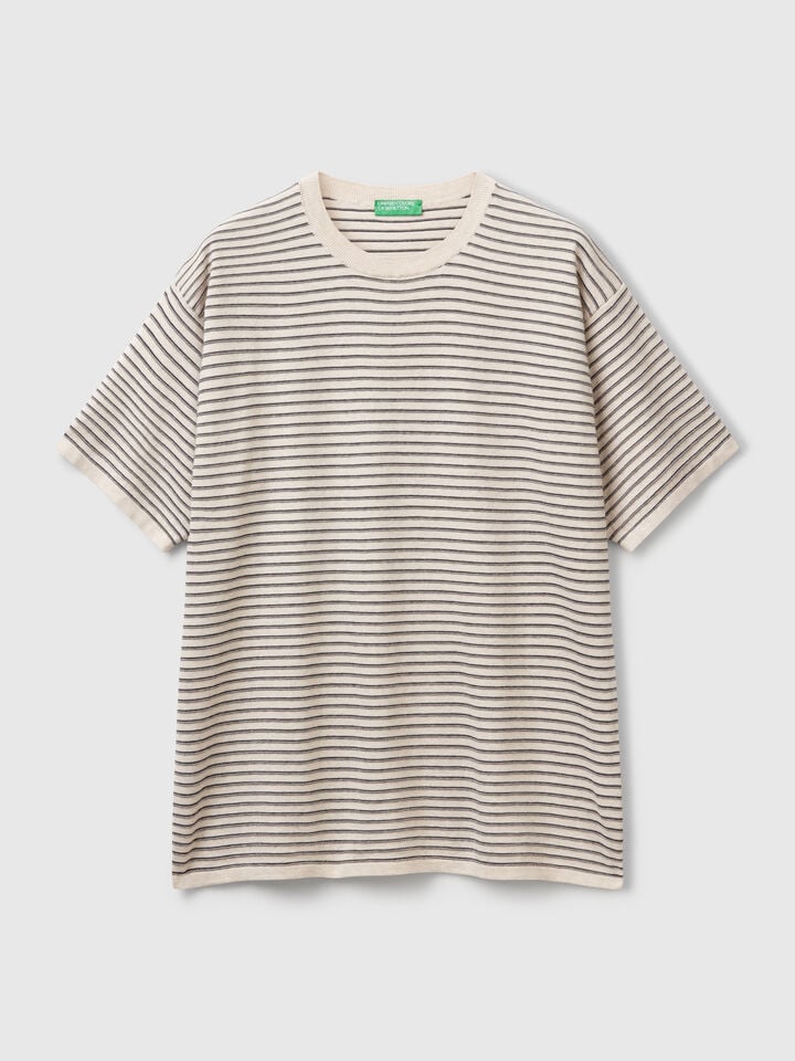 Benetton Striped Knit T-shirt Creamy White