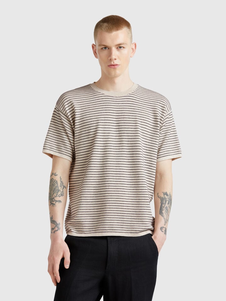 benetton Striped knit t-shirt Creamy White