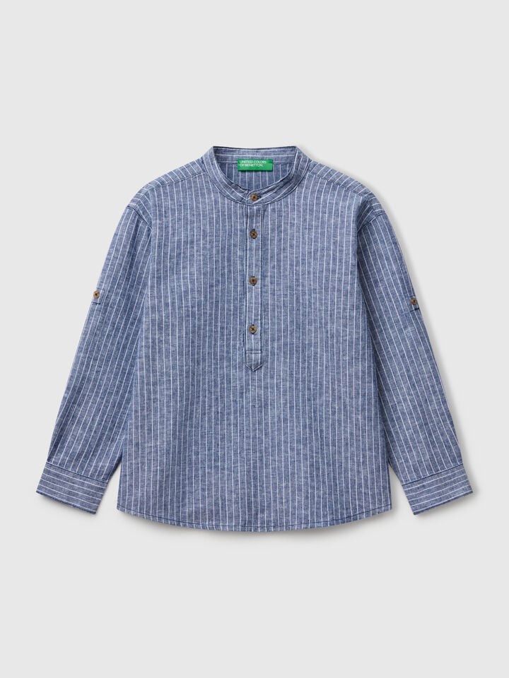 benetton Striped Mandarin collar shirt Blue