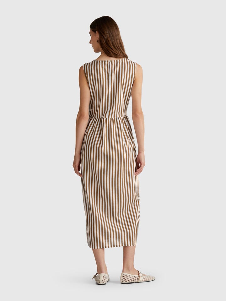 Benetton Striped Midi Dress Brown
