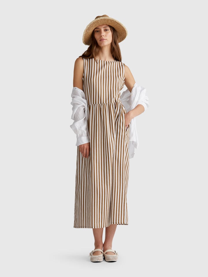 Benetton Striped Midi Dress Brown