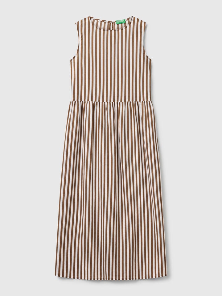 Benetton Striped Midi Dress Brown