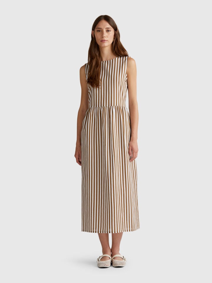benetton Striped midi dress Brown