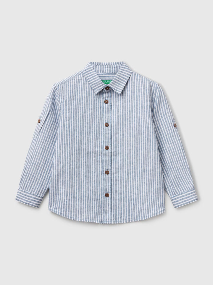 benetton Striped shirt in linen blend Blue