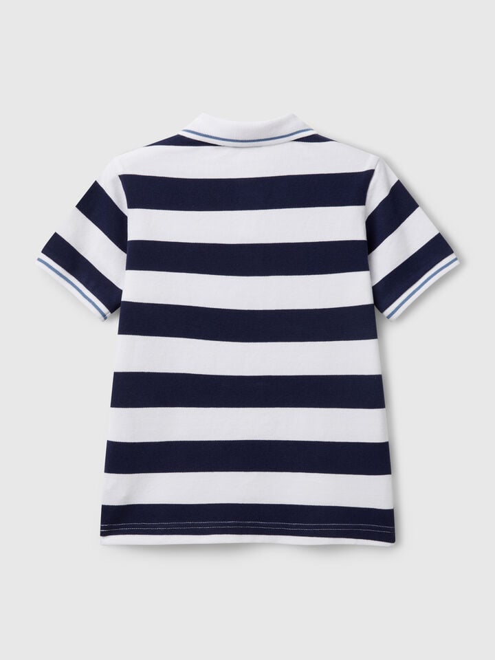 Benetton Striped Short Sleeve Polo Shirt Blue