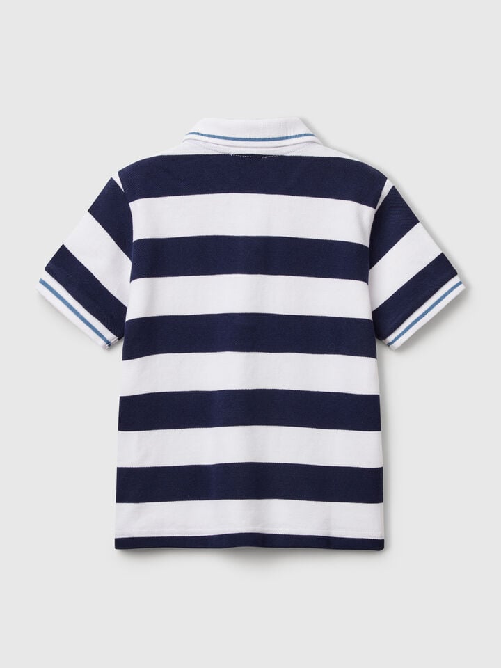 Benetton Striped Short Sleeve Polo Shirt Dark Blue