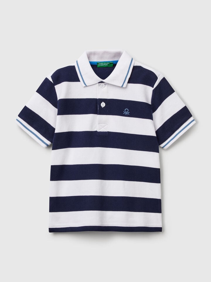 benetton Striped short sleeve polo shirt Dark Blue