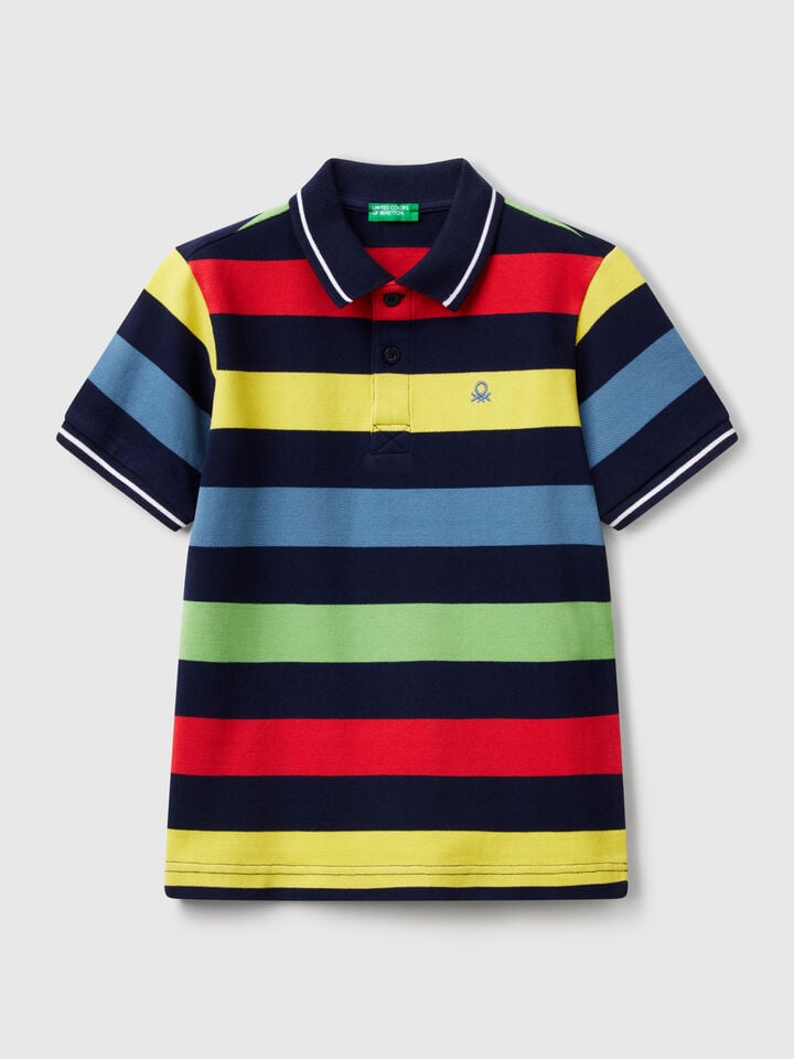 benetton Striped short sleeve polo shirt Dark Blue