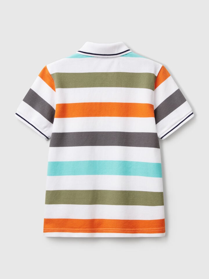 Benetton Striped Short Sleeve Polo Shirt Orange