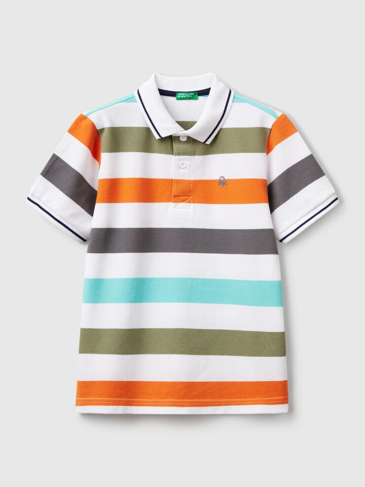benetton Striped short sleeve polo shirt Orange