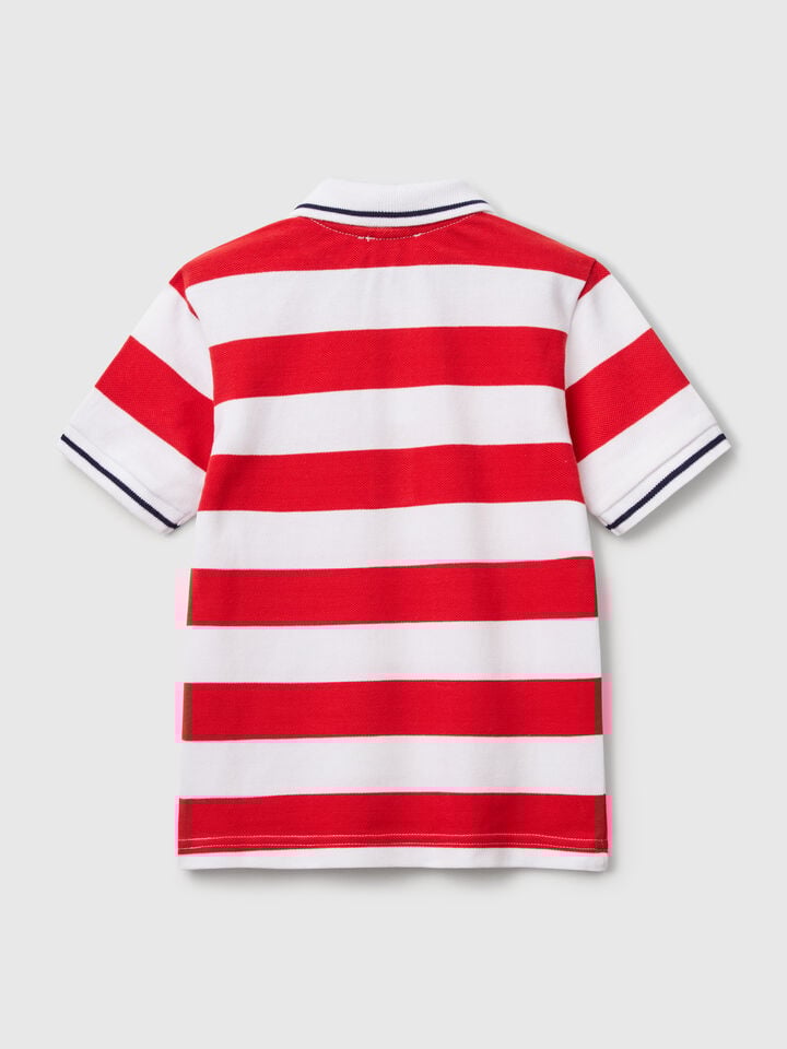 Benetton Striped Short Sleeve Polo Shirt Red